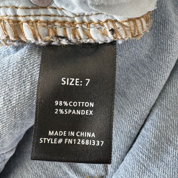 Fashion Nova JRS SZ 7 Flare Jeans Low-Rise Frayed Waist Distressed Stretch Blue - Picture 9 of 10